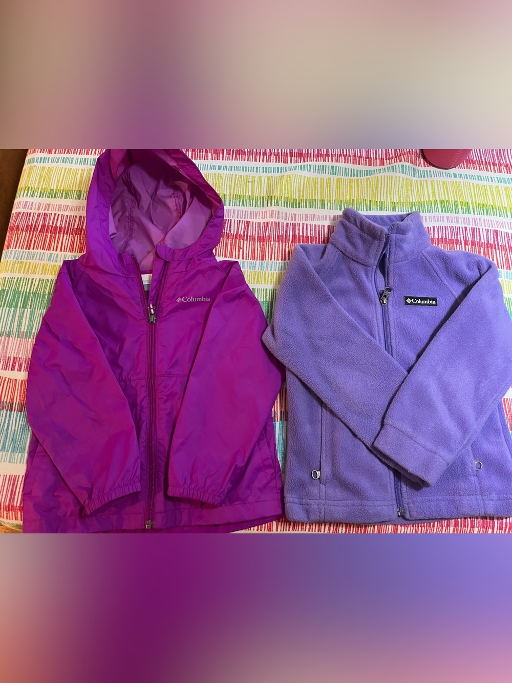 Set Of 2 Purple Columbia Jackets, Fleece And Raincoat Size 4/5.